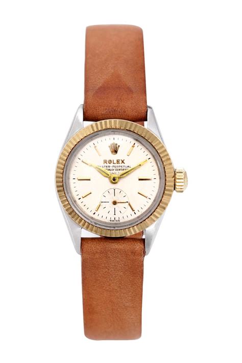 rolex leather band women's watch